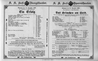 Theaterzettel (Oper und Burgtheater in Wien) 18981221 Seite: 1