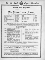 Theaterzettel (Oper und Burgtheater in Wien) 18990308 Seite: 1