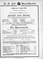 Theaterzettel (Oper und Burgtheater in Wien) 18990407 Seite: 1