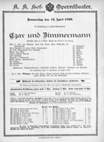 Theaterzettel (Oper und Burgtheater in Wien) 18990413 Seite: 1