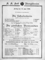 Theaterzettel (Oper und Burgtheater in Wien) 18990616 Seite: 1