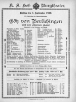 Theaterzettel (Oper und Burgtheater in Wien) 18990901 Seite: 1