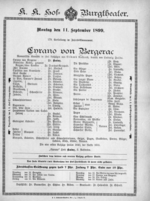 Theaterzettel (Oper und Burgtheater in Wien) 18990911 Seite: 1