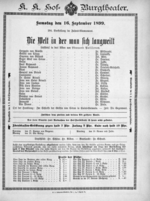 Theaterzettel (Oper und Burgtheater in Wien) 18990916 Seite: 1