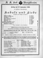Theaterzettel (Oper und Burgtheater in Wien) 18990922 Seite: 1