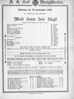 Theaterzettel (Oper und Burgtheater in Wien) 18990926 Seite: 1