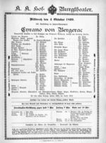 Theaterzettel (Oper und Burgtheater in Wien) 18991004 Seite: 1