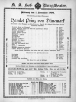 Theaterzettel (Oper und Burgtheater in Wien) 18991101 Seite: 1