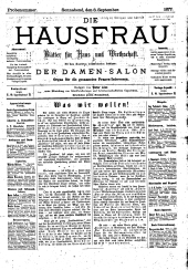 Die Hausfrau: Blätter für Haus und Wirthschaft 18770908 Seite: 1