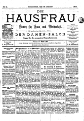 Die Hausfrau: Blätter für Haus und Wirthschaft 18771013 Seite: 1