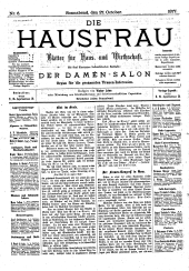 Die Hausfrau: Blätter für Haus und Wirthschaft 18771027 Seite: 1