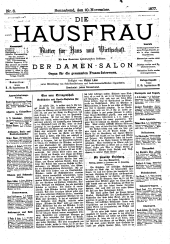 Die Hausfrau: Blätter für Haus und Wirthschaft 18771110 Seite: 1