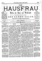 Die Hausfrau: Blätter für Haus und Wirthschaft 18771117 Seite: 1