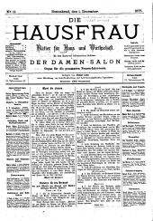 Die Hausfrau: Blätter für Haus und Wirthschaft 18771201 Seite: 1