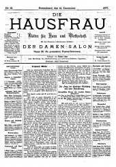 Die Hausfrau: Blätter für Haus und Wirthschaft 18771215 Seite: 1