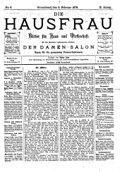 Die Hausfrau: Blätter für Haus und Wirthschaft 18780209 Seite: 1
