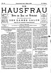 Die Hausfrau: Blätter für Haus und Wirthschaft 18780309 Seite: 1