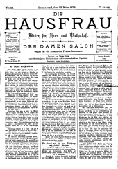 Die Hausfrau: Blätter für Haus und Wirthschaft 18780323 Seite: 1