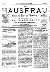 Die Hausfrau: Blätter für Haus und Wirthschaft 18780413 Seite: 1