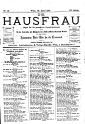 Die Hausfrau: Blätter für Haus und Wirthschaft 18790425 Seite: 1