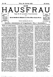 Die Hausfrau: Blätter für Haus und Wirthschaft 18791026 Seite: 1