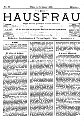 Die Hausfrau: Blätter für Haus und Wirthschaft 18791104 Seite: 1