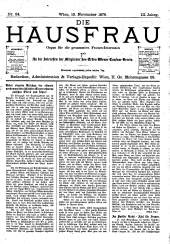 Die Hausfrau: Blätter für Haus und Wirthschaft 18791113 Seite: 1