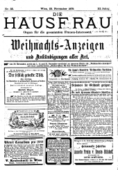 Die Hausfrau: Blätter für Haus und Wirthschaft 18791123 Seite: 1