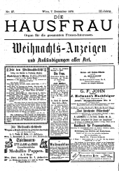 Die Hausfrau: Blätter für Haus und Wirthschaft 18791207 Seite: 1