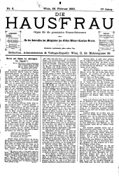 Die Hausfrau: Blätter für Haus und Wirthschaft 18800228 Seite: 1