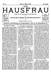 Die Hausfrau: Blätter für Haus und Wirthschaft 18800309 Seite: 1