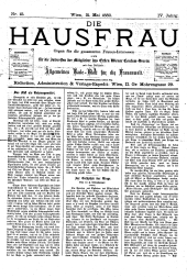 Die Hausfrau: Blätter für Haus und Wirthschaft 18800531 Seite: 1