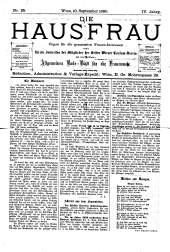 Die Hausfrau: Blätter für Haus und Wirthschaft 18800910 Seite: 1