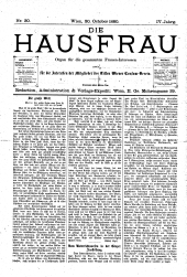 Die Hausfrau: Blätter für Haus und Wirthschaft 18801030 Seite: 1