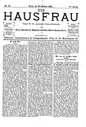 Die Hausfrau: Blätter für Haus und Wirthschaft 18801110 Seite: 1