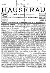 Die Hausfrau: Blätter für Haus und Wirthschaft 18801207 Seite: 1