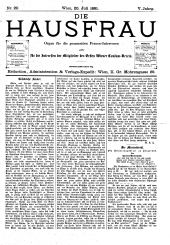 Die Hausfrau: Blätter für Haus und Wirthschaft 18810720 Seite: 1