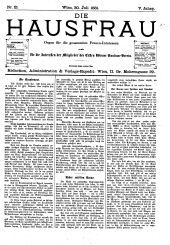 Die Hausfrau: Blätter für Haus und Wirthschaft 18810730 Seite: 1