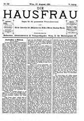 Die Hausfrau: Blätter für Haus und Wirthschaft 18810810 Seite: 1