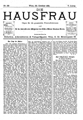 Die Hausfrau: Blätter für Haus und Wirthschaft 18811020 Seite: 1