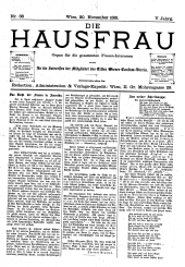 Die Hausfrau: Blätter für Haus und Wirthschaft 18811130 Seite: 1