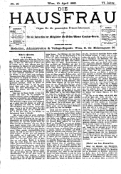 Die Hausfrau: Blätter für Haus und Wirthschaft 18820410 Seite: 1