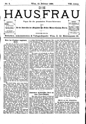 Die Hausfrau: Blätter für Haus und Wirthschaft 18840210 Seite: 1