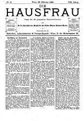 Die Hausfrau: Blätter für Haus und Wirthschaft 18840228 Seite: 1