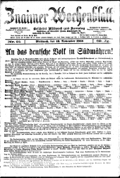 Znaimer Wochenblatt 19181113 Seite: 1