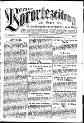 Grazer Vorortezeitung: Organ f. d. Umgebungsgemeinden v. Graz 19180210 Seite: 1