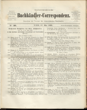 Oesterreichische Buchhändler-Correspondenz 18820527 Seite: 1