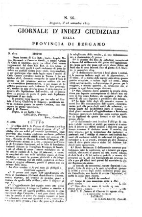 Giornale d'indizi giudiziarj della provincia di Bergamo