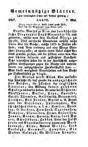 Gemeinnützige Blätter zur Belehrung und Unterhaltung