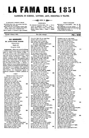 La Fama. Giornale di scienze, lettere, arti, industria e teatri